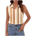 thumbnail image 2 of TaTaai Printed Lapel Top Sleek Texture Women's Fashion Button Front Sleeveless Short Sleeve Loose Summer Casual Office Blouse Gift, 2 of 6