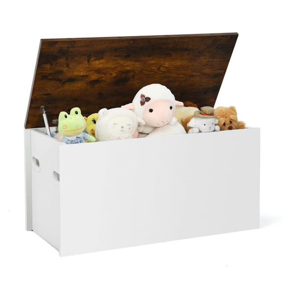 Flip-top Storage Chest Bench Large Wooden Kids Toy Box with Pneumatic Rod Pantry Cabinets