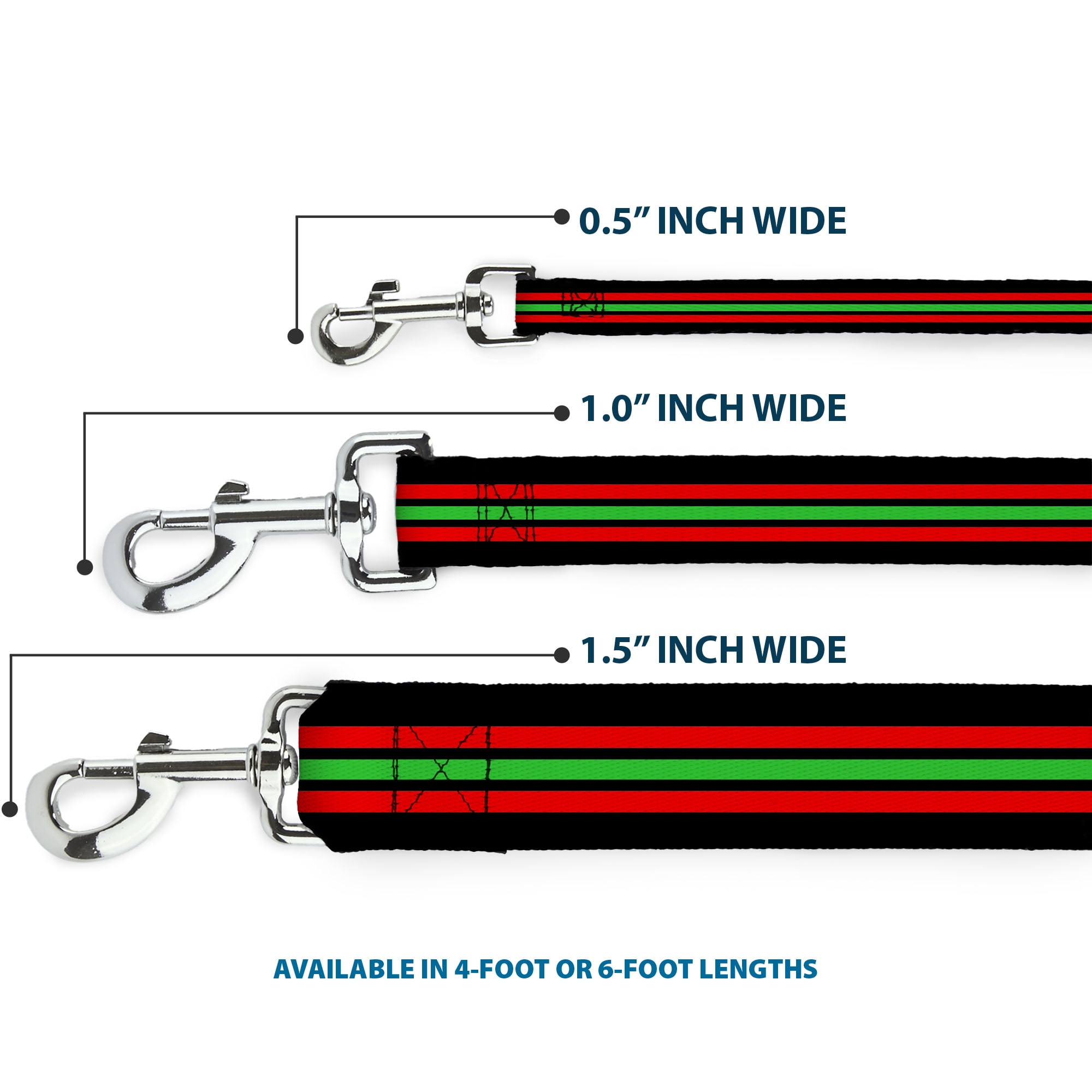 Buckle-Down Pet Leash, Dog Leash, Stripe Trio Black Red Green Black, 6 Feet Long 1.0 Inch Wide