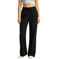 thumbnail image 4 of Womens Wide Leg Pants Casual Flowy Crepe Trousers Free Relaxed Fit Work Business with Pockets, 4 of 9