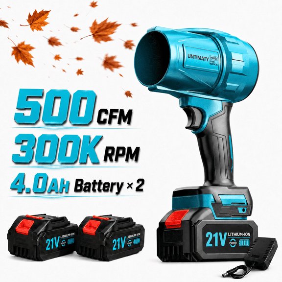 UNTIMATY Cordless Leaf Blower for Lawn Care, 500 CFM 300000 RPM Leaf Blower with 2 Batteries & Charger for Lawn, Yard, Patio, Garden Care,Blue
