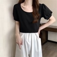 thumbnail image 2 of Annhoo Tops for Women Puff Short Sleeve Crew Neck Summer T-Shirt Basic Solid Color Casual Blouses, 2 of 3
