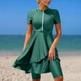 thumbnail image 1 of Roncen Robe de Bain pour Femmes, Haut de Tankini Modeste à Manches Longues avec Fermeture Éclair et Ensemble de Shorts de Bain Longueur Genou, 1 of 7