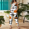 thumbnail image 2 of Halloween Jumpsuits for Women, One Piece Sleeveless Pumpkin Print Rompers Pants, Adjustable Strap Baggy Overalls, Wide Leg Jumpsuit Baggy Harem Pants, Summer Fall Outfits, White L, 2 of 7