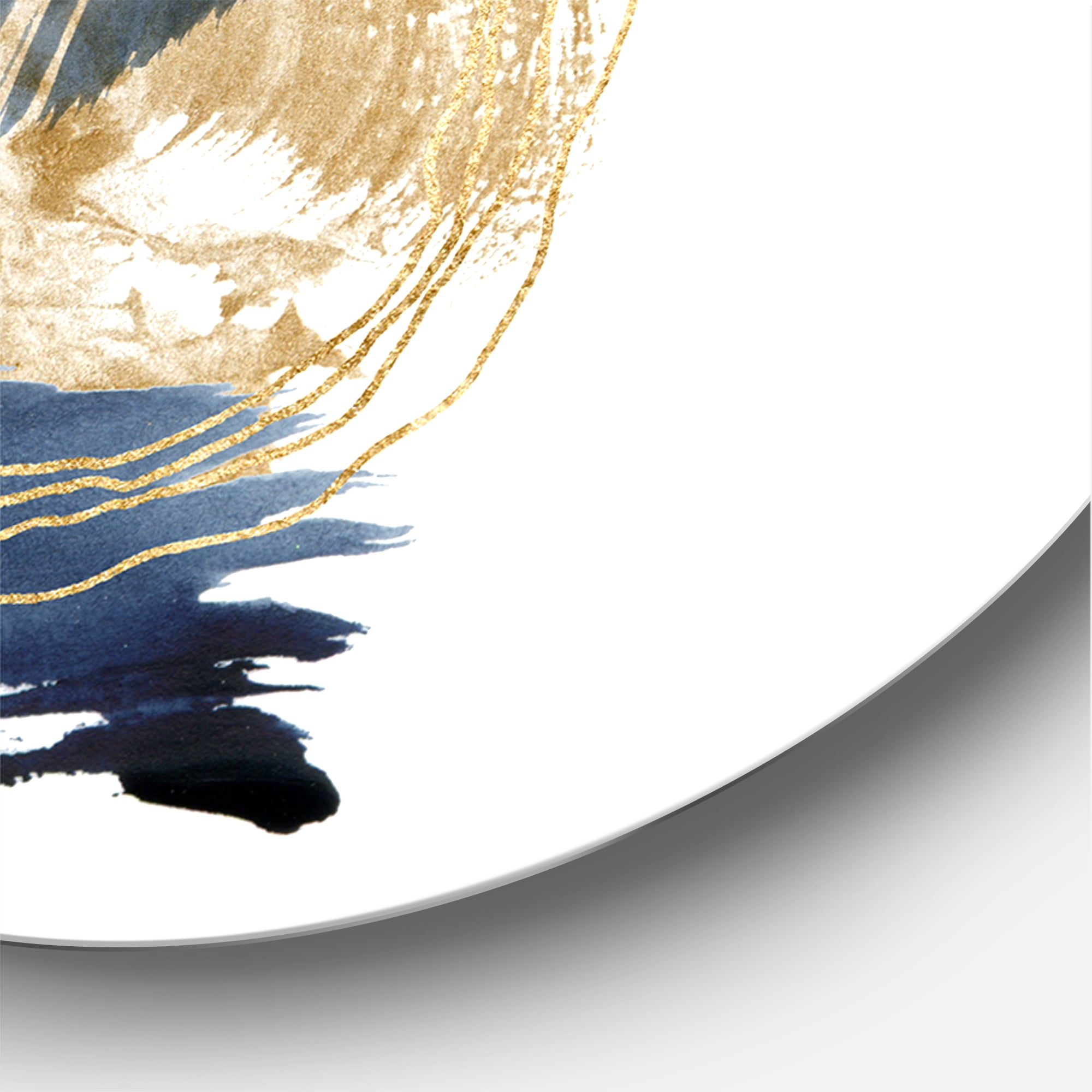 Designart 'Gold Strokes and Landscape of Dark Blue Mountains II' Modern Circle Metal Wall Art 36x36 - Disc of 36