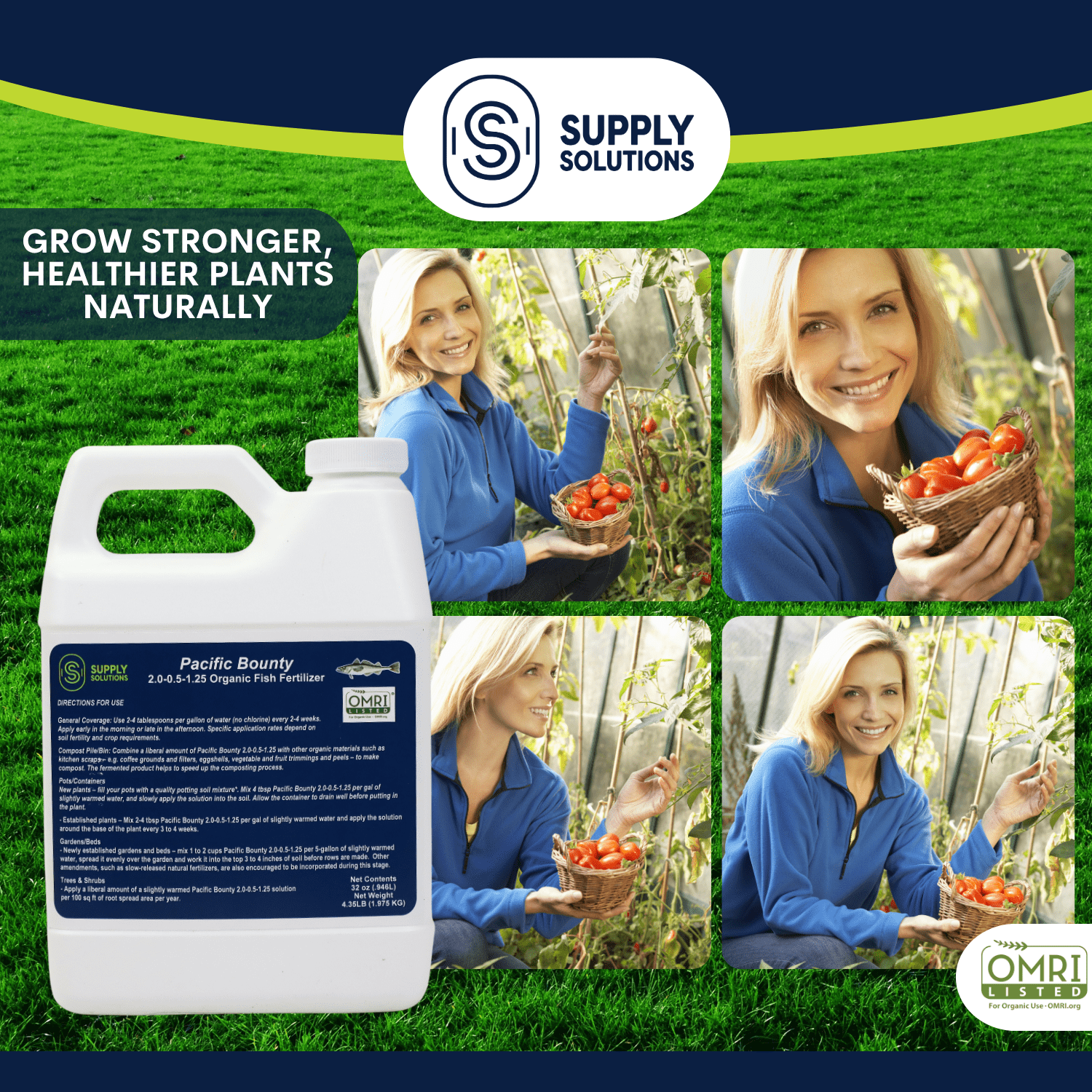 Supply Solutions OMRI Listed Fish Fertilizer for Plants - Organic Fertilizer for Fruits, Trees, Lawns, Shrubs, Flowers, Seeds - Non-GMO (32 Oz)