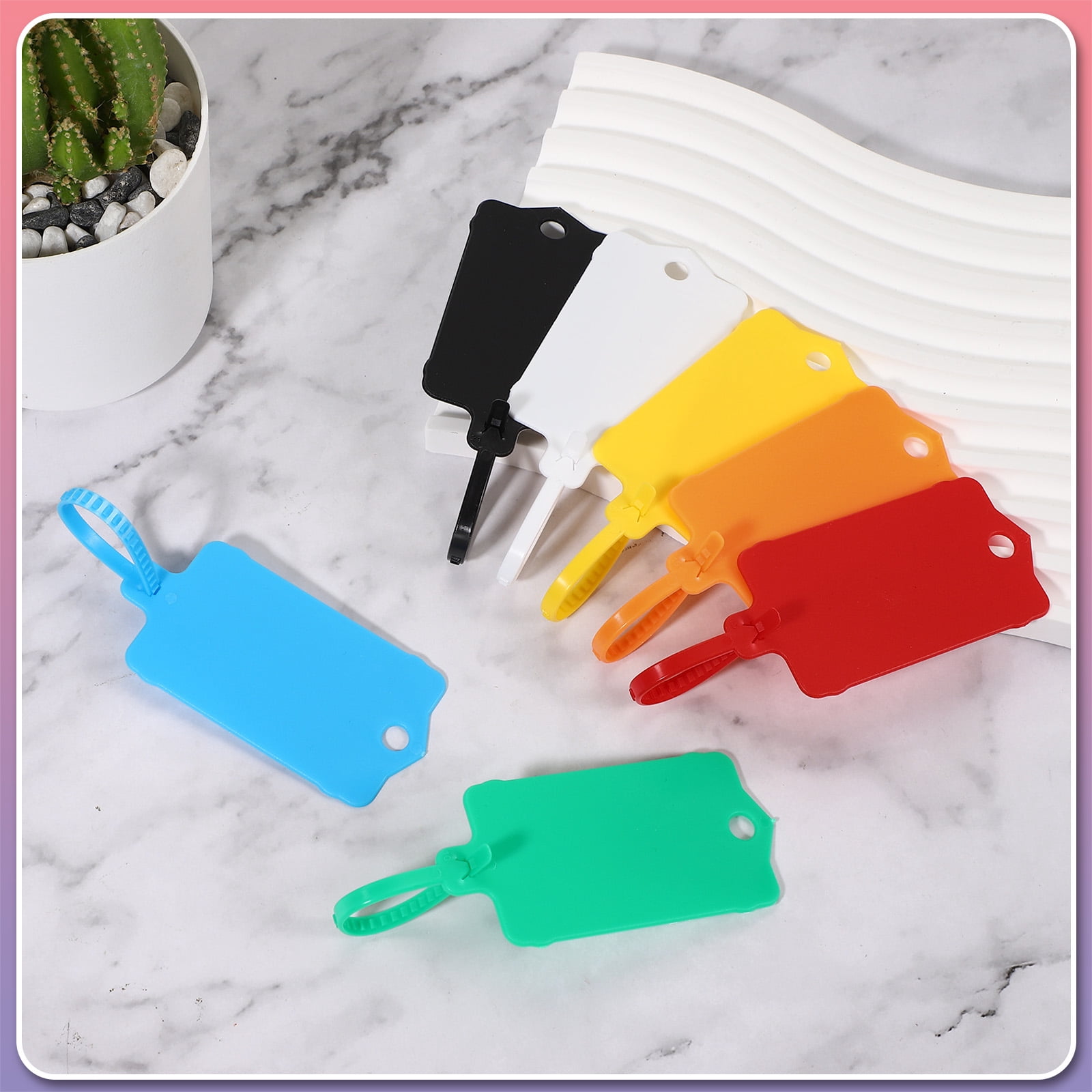 Uxcell 150Pcs Blank Waterproof Plastic Tags, Label Shipping Tag with Zip Tie, Orange 2.48 x 1.46Inch