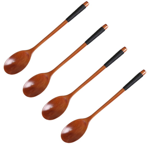 KONTONTY 4Pcs Bamboo Spoons Long Handle Straight Handle Home Kitchen Use