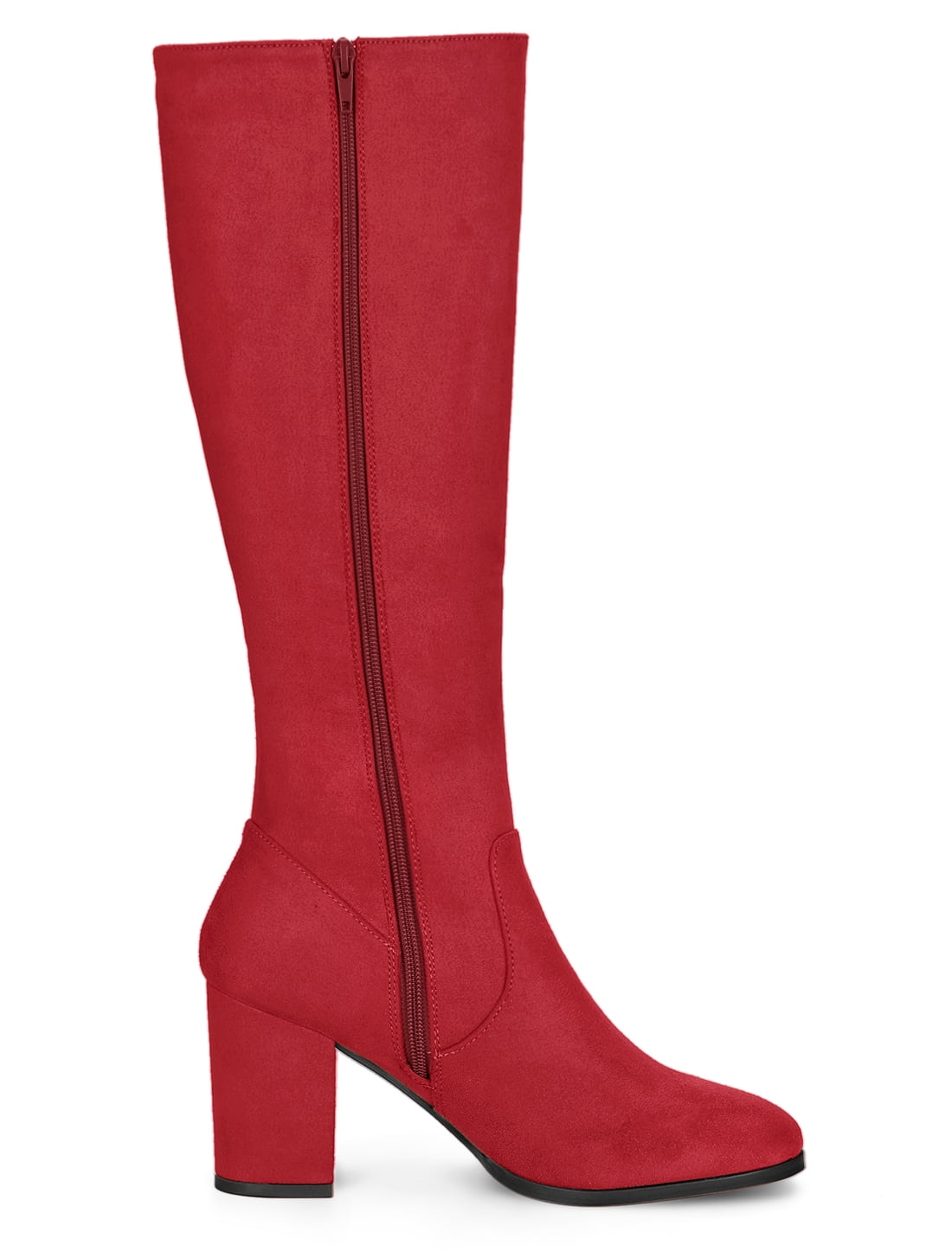 DARING DIVA Women's Stylish Side Zipper Chunky Heel Knee High Boots Red 10