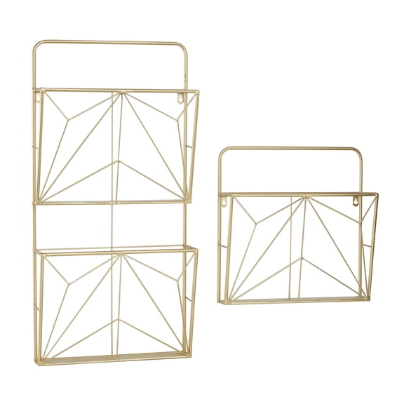 DecMode 15", 30"H 3-Tier Gold Geometric Wall Shelf (2 Count)