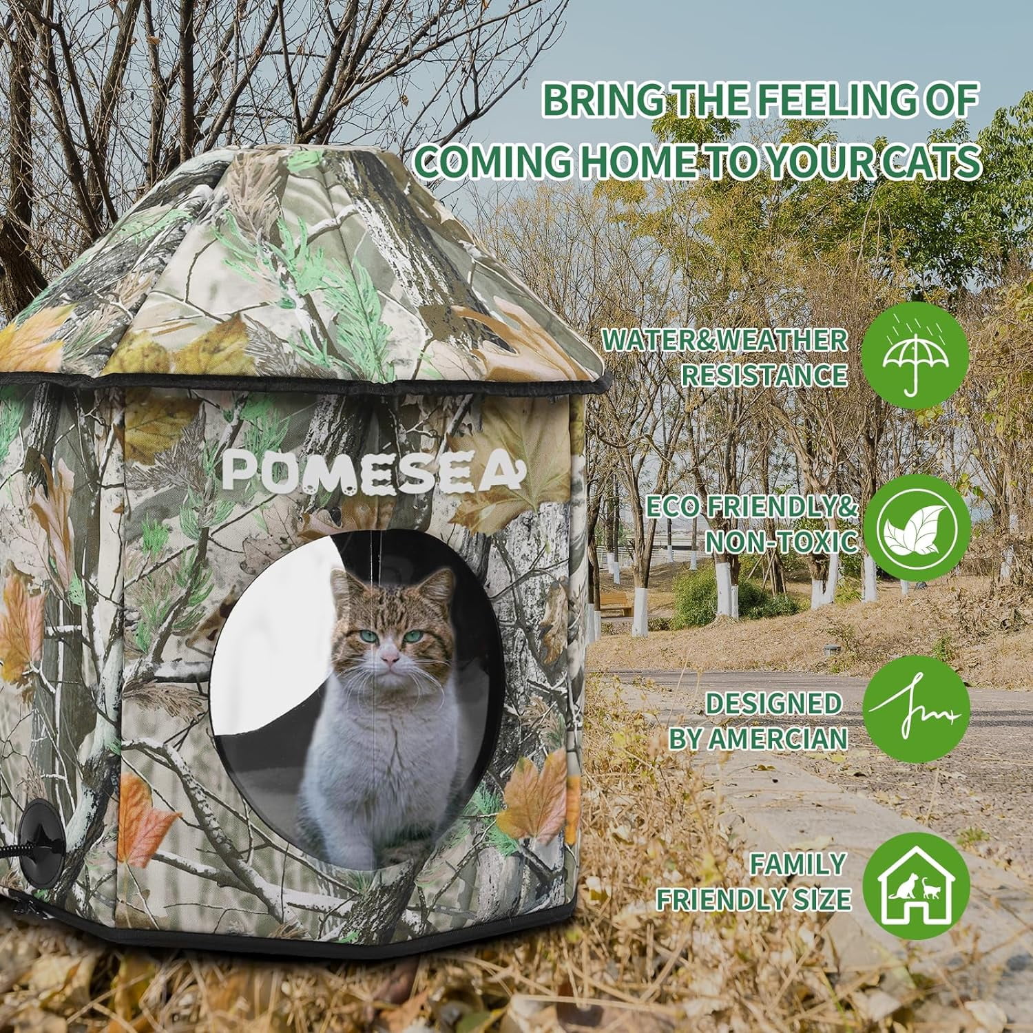 Heated Outdoor Cat House Weatherproof Cat Small Dog Warm Pet Shelter Carrier NEW PP10_Jungle
