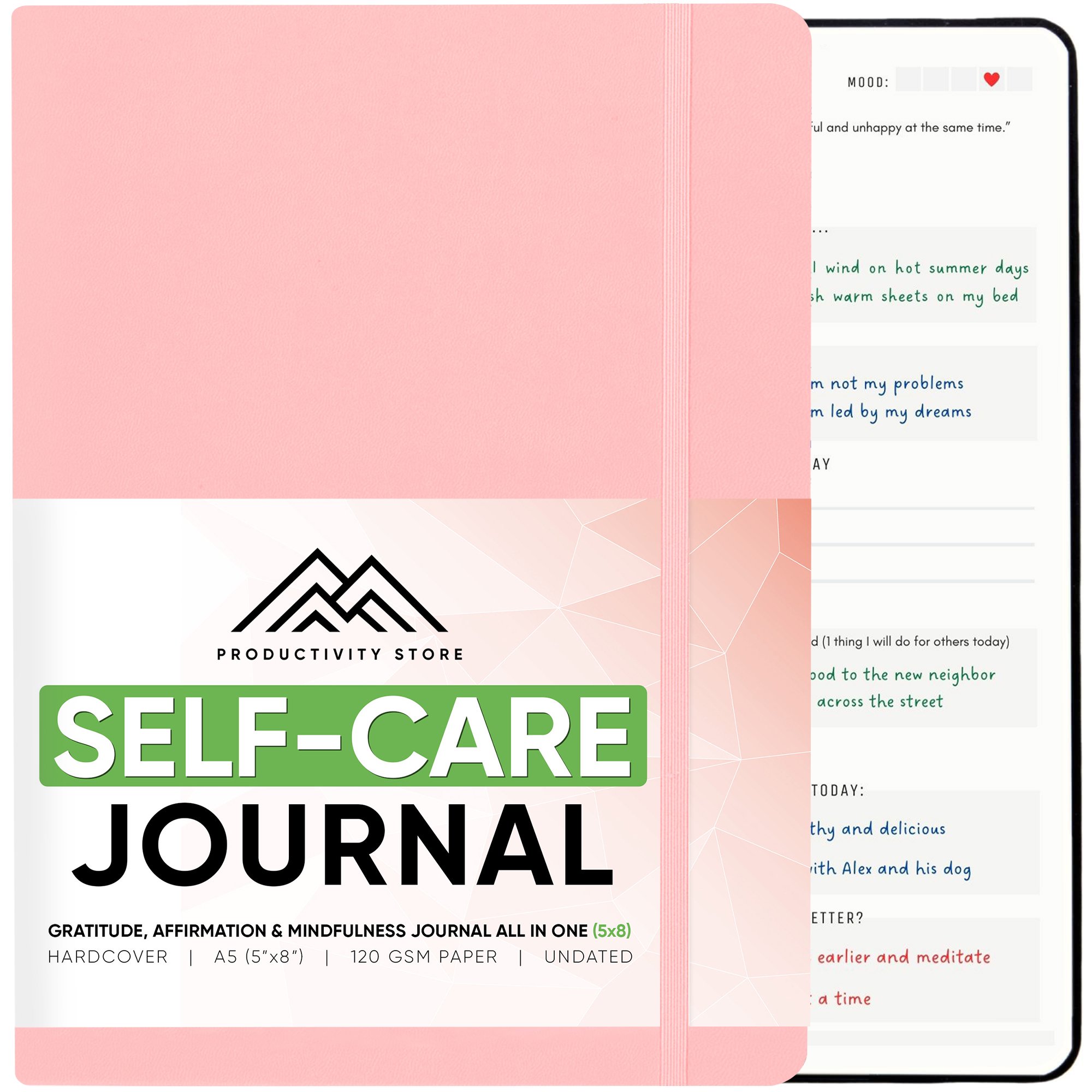 PRODUCTIVITY STORE Gratitude Journal & Self Care Journal - Guided Journal, Mindfulness Journal & Mental Health Journal All-In-One - Premium Daily Journal For Women & Men - A5 5.8" x 8.3" - Pink