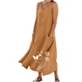 thumbnail image 2 of TIMIFIS Longues Robes pour Femmes Été Plage Vacances Robes Sans Manches Grande Taille Amples Coton Lin Col Rond Robes Maxi Débardeur avec Poches, 2 of 5