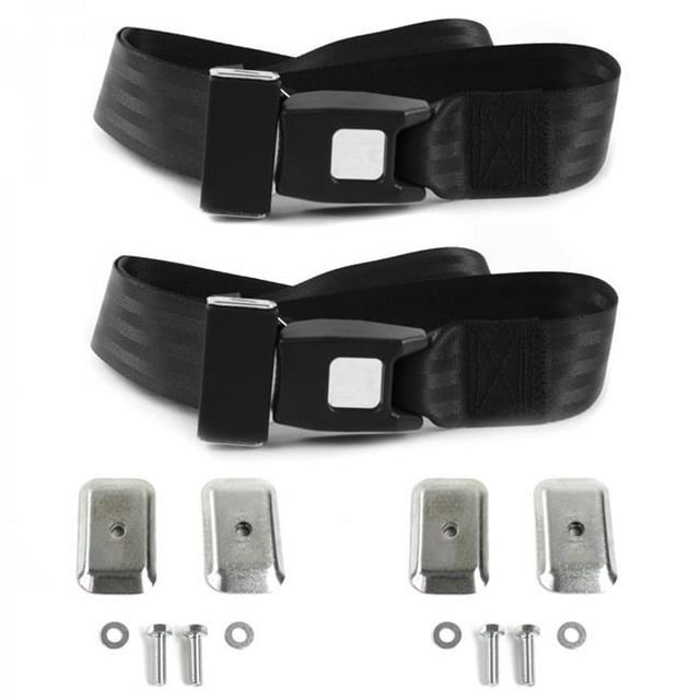 Chevy Impala 1959-1960 Standard 2 Point Black Lap Bucket Seat Belt Kit with Bracketry - 2 Belts