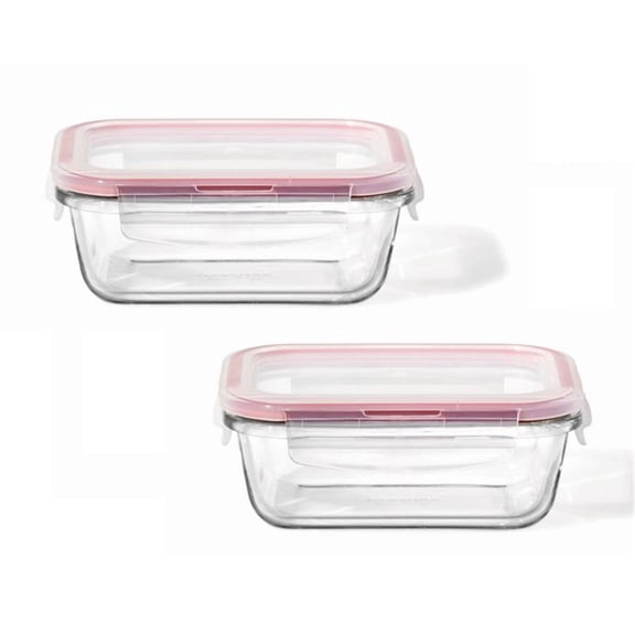 LocknLock - Ensemble de 2 Contenants en Verre Hermétiques et Étanches, Capacité de 380mL, Rouge