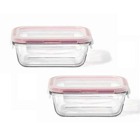 LocknLock - Set of 2 Airtight and Leakproof Glass Containers, 380mL Capacity, Red