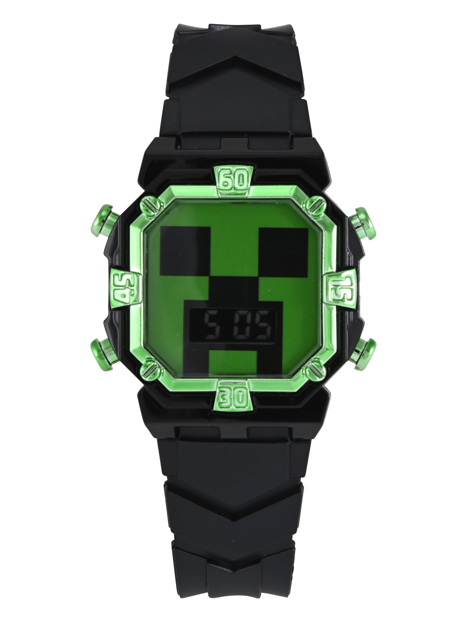 Minecraft Boys Black Silicone Strap Watch With Green Metallic Bezel and Matching Survival Bracelet; MIN40139WM