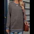 thumbnail image 4 of Camisa Informal de Larga A Rayas para Mujer, , con Cuello Redondo, Ajustada, Holgada, Básica Café Negro XL, 4 of 10