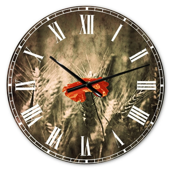 Designart 'Sigle Red Poppies' Traditional wall clock