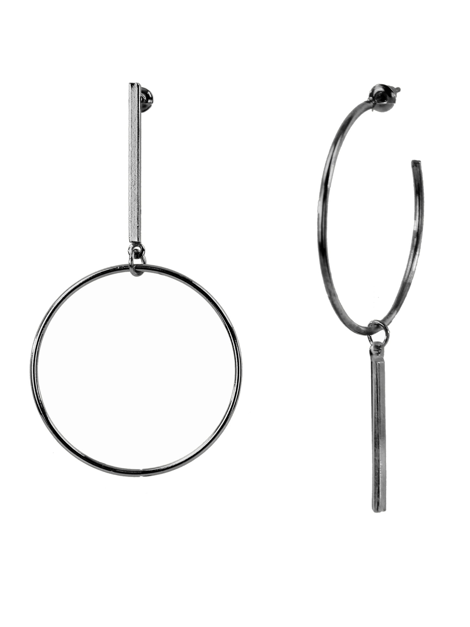 18k white gold plated round hoop unbalaned earrings ball studs 925 silver post