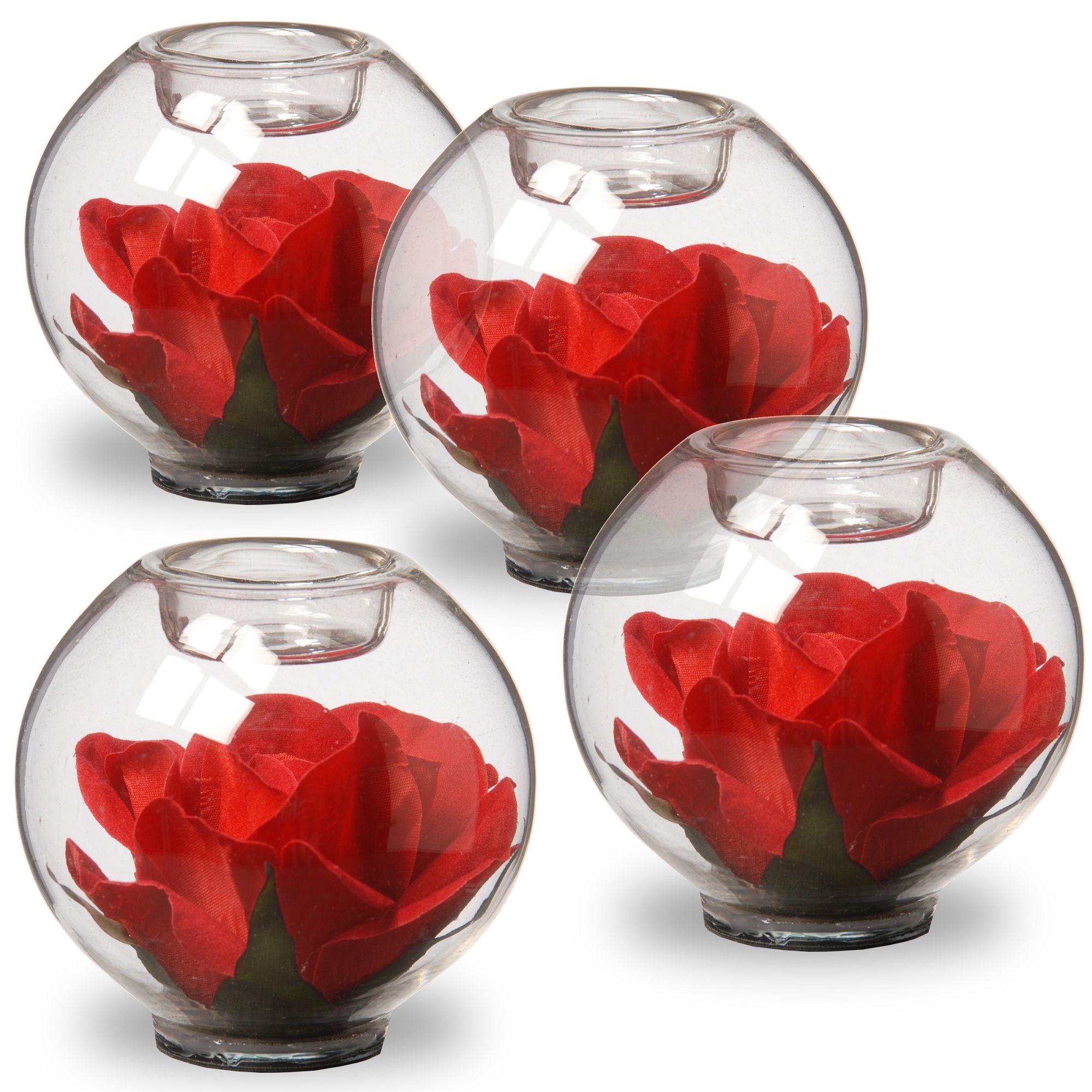 4" Rose Filled Glass Candle holders Set of Four