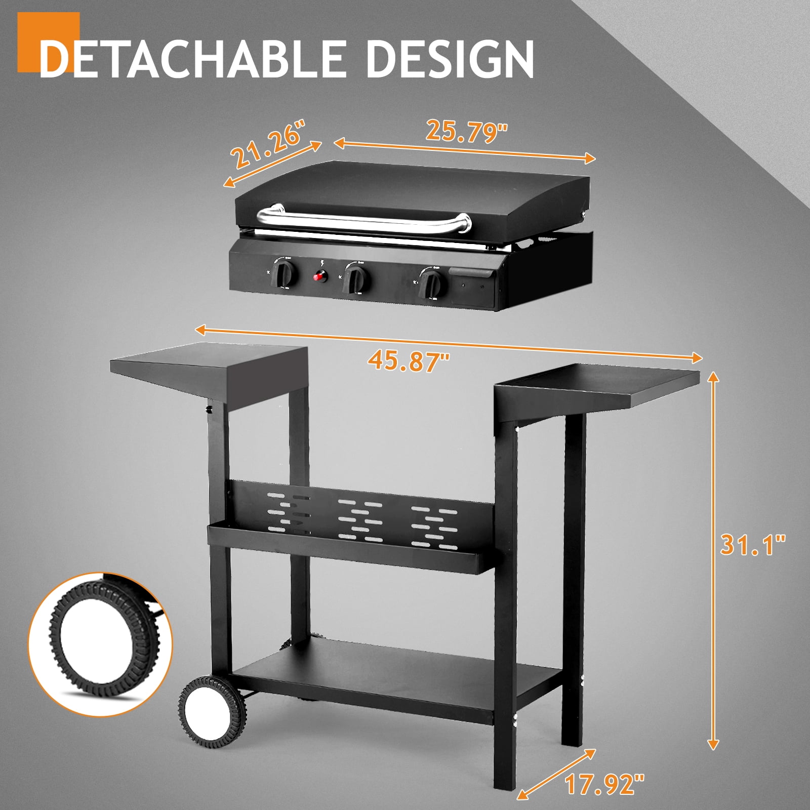 Segmart 3-Burner Flat Top Gas Grill, 30,000 BTU Outdoor Griddle Station with Ceramic Coated Cast Iron Pan, Side Shelves & Spice Rack for BBQ, Backyard Cooking