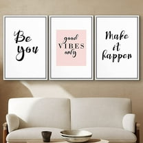 PixonSign Framed Wall Art Print Set Good Vibes Word Art Inspirational Motivation Typography Modern Art Chic Expressive Cool Black and White for Living Room, Bedroom, Office - 24"x36"x3 White