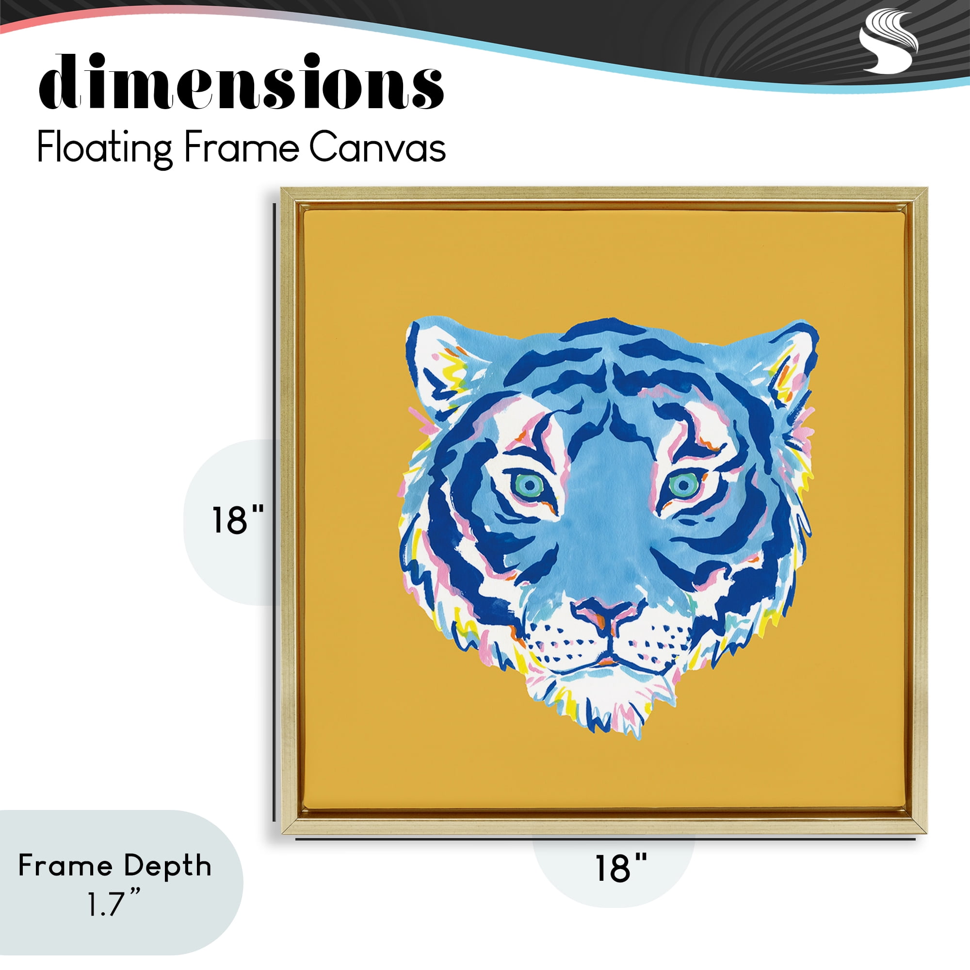 Stupell Industries Blue Tiger over Yellow Gold Framed Floater Canvas Wall Art, design by Karolina Sato