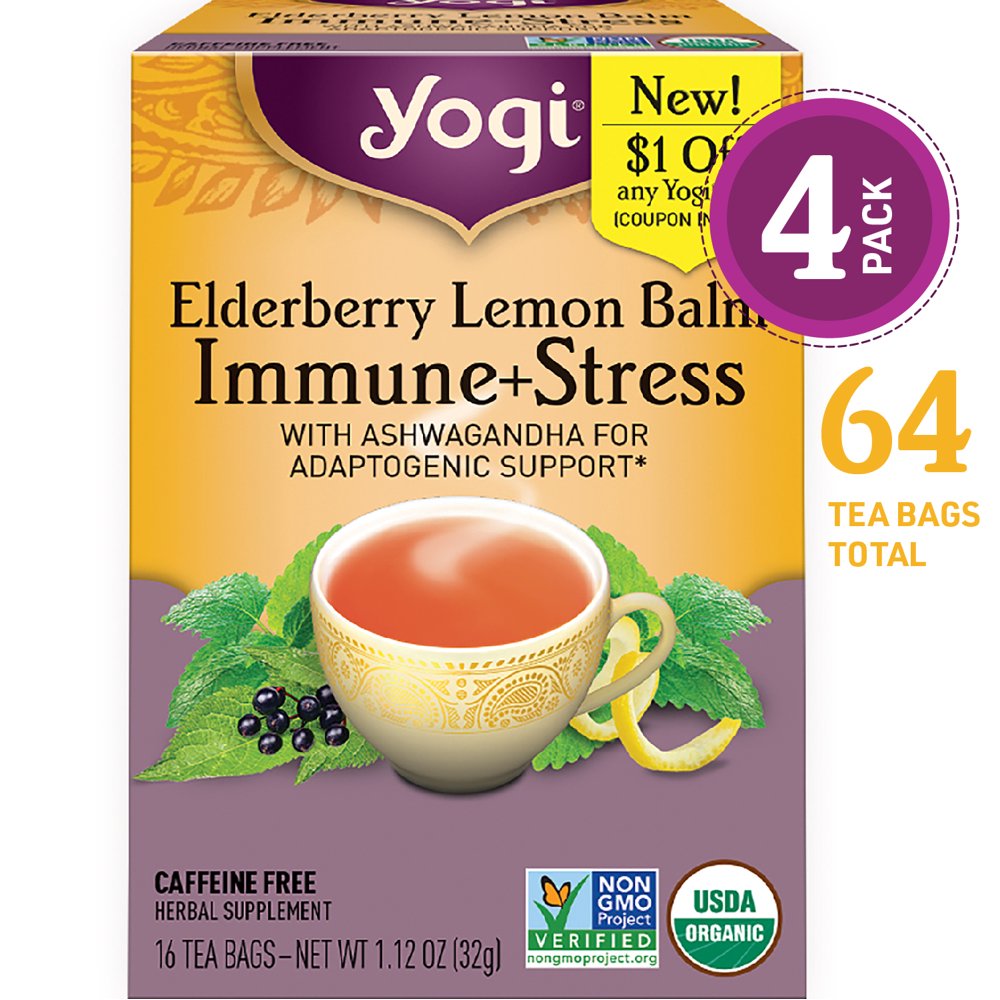 Yogi Tea Elderberry Lemon, Herbal Tea Bags, 16 Ct, 4 Pk
