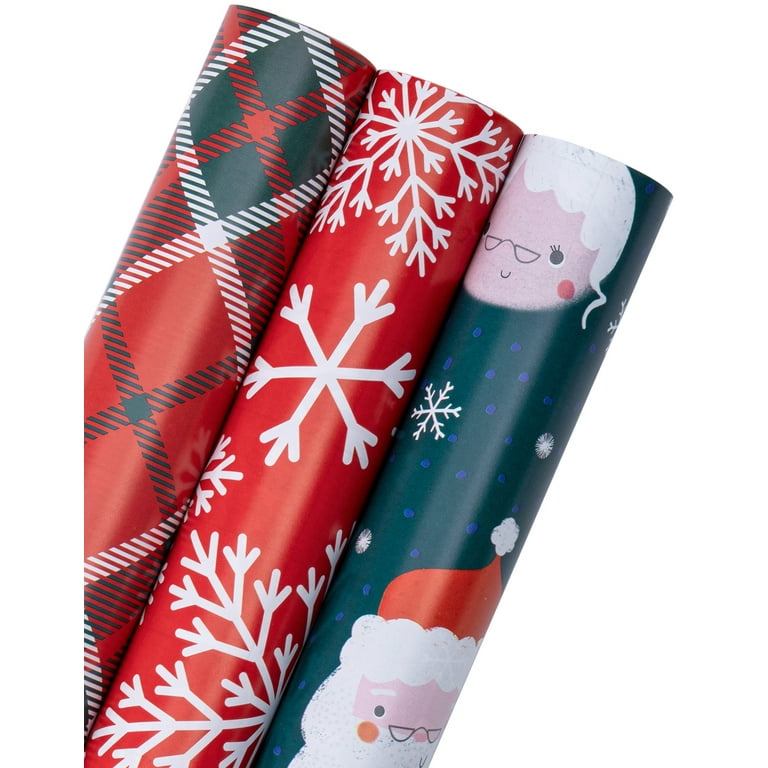 RUSPEPA Christmas Wrapping Paper Rolls - 17 inches x 10 feet per Roll,  Total of 3 Rolls - Reindeer and Snowflake 