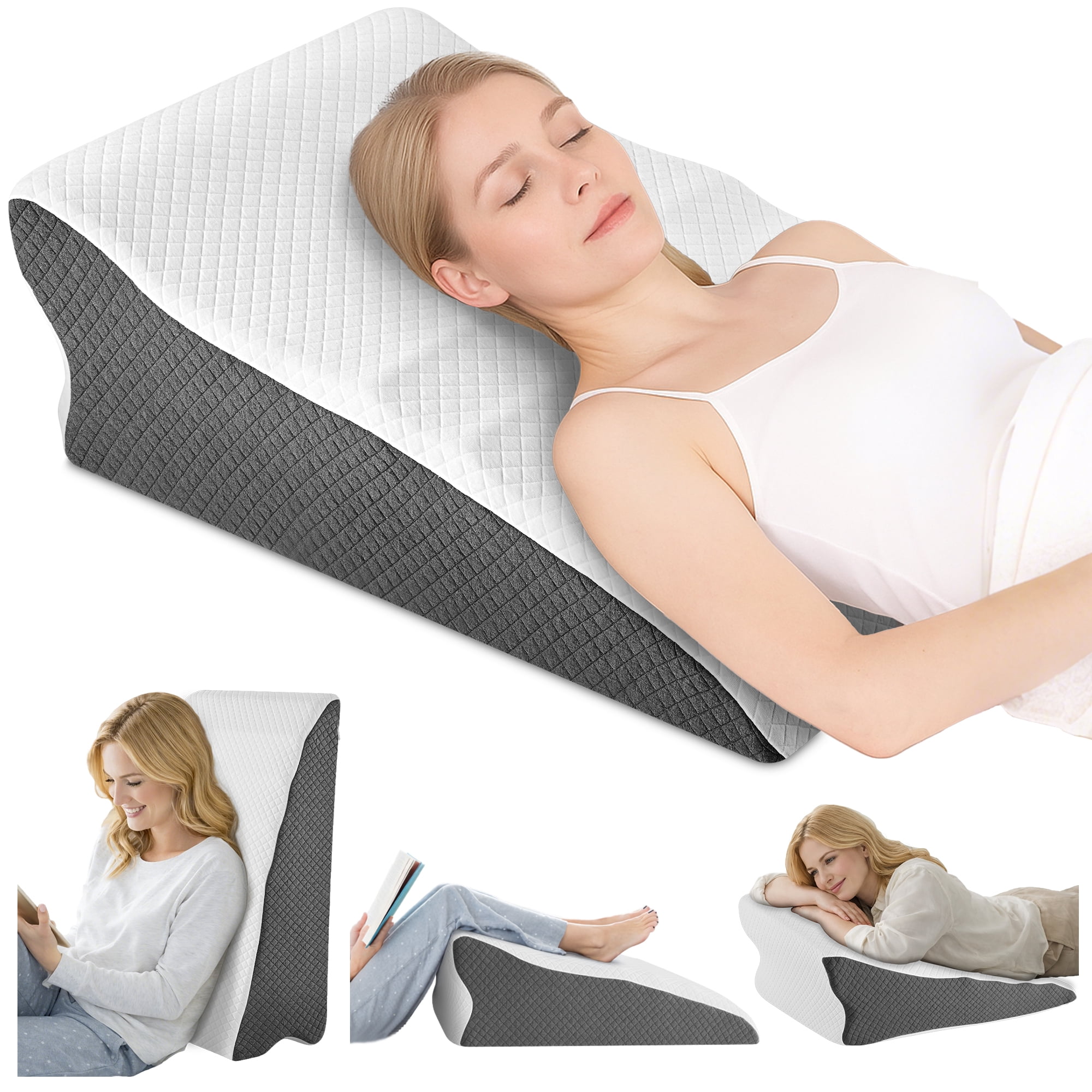 KAIPARA Memory Foam Wedge Pillow for Sleeping, Bed Wedge Pillow for Acid Reflux & Snoring Relief, Ergonomic Triangle Support Pillow for Reading, Sitting and Back Support