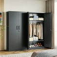 thumbnail image 2 of STANI Metal Armoire Closet with Lock, 72" Tall Wardrobe Cabinet with Hanging Rod,Black Steel Clothing Locker Storage for Home,Bedroom,Office,Employee, 2 of 8