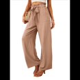 thumbnail image 3 of Pantalones Anchos para Mujer con Bolsillos, Cintura Alta, Nudo Ajustable, Holgados, Informales, para Trabajo y Negocios. Caqui S, 3 of 6