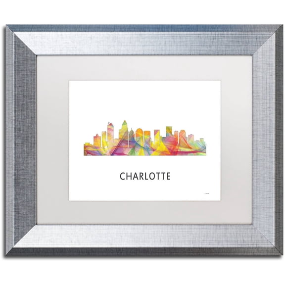 Trademark Fine Art 'Charlotte NC Skyline WB-1' Canvas Art by Marlene Watson, White Matte, Silver Frame