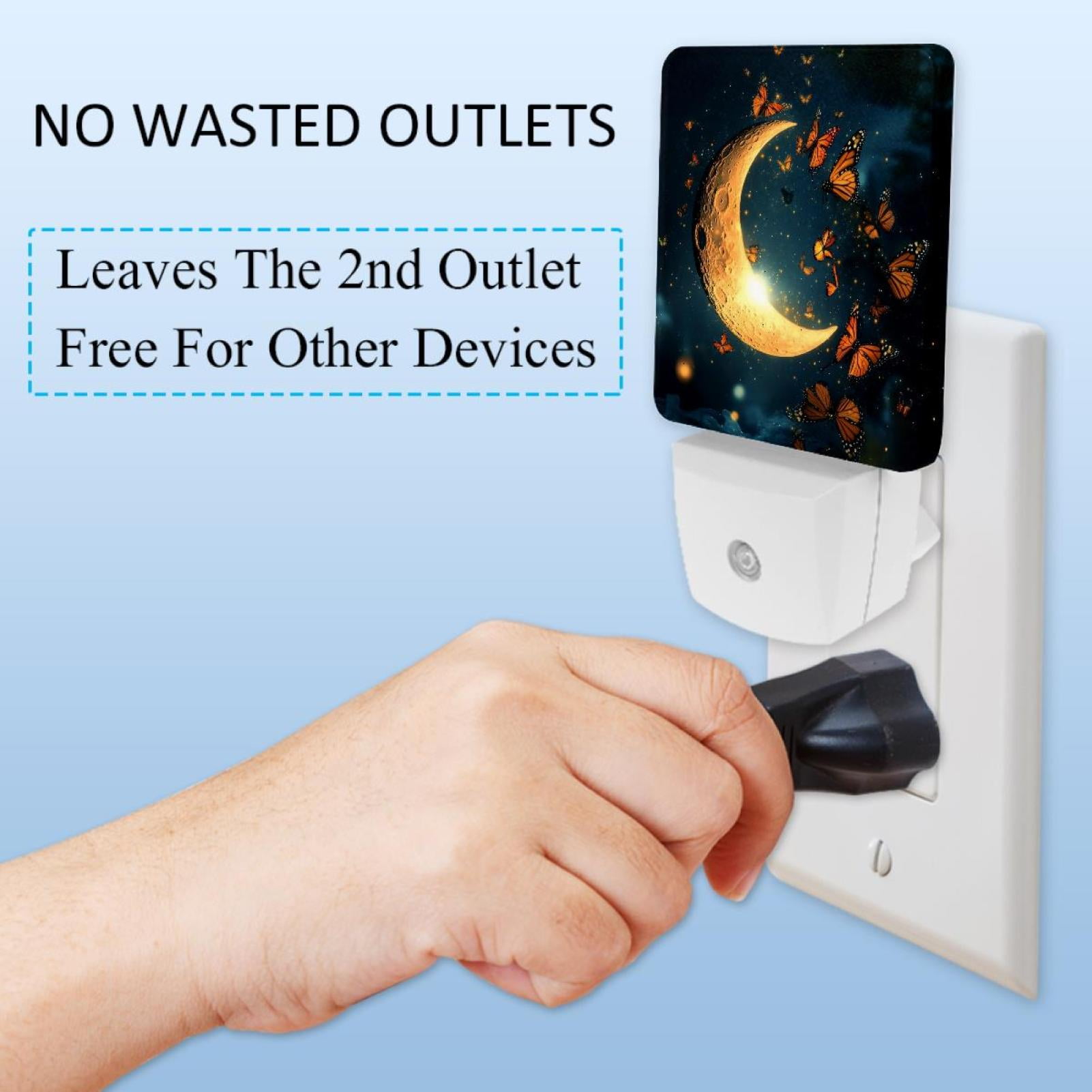 PhooArto Butterflies Dancing and Moon Plug in LED Night Light Auto Sensor Dusk to Dawn Decorative Night for Bedroom, Bathroom, Kitchen, Hallway, Stairs, Baby's Room, Energy Saving