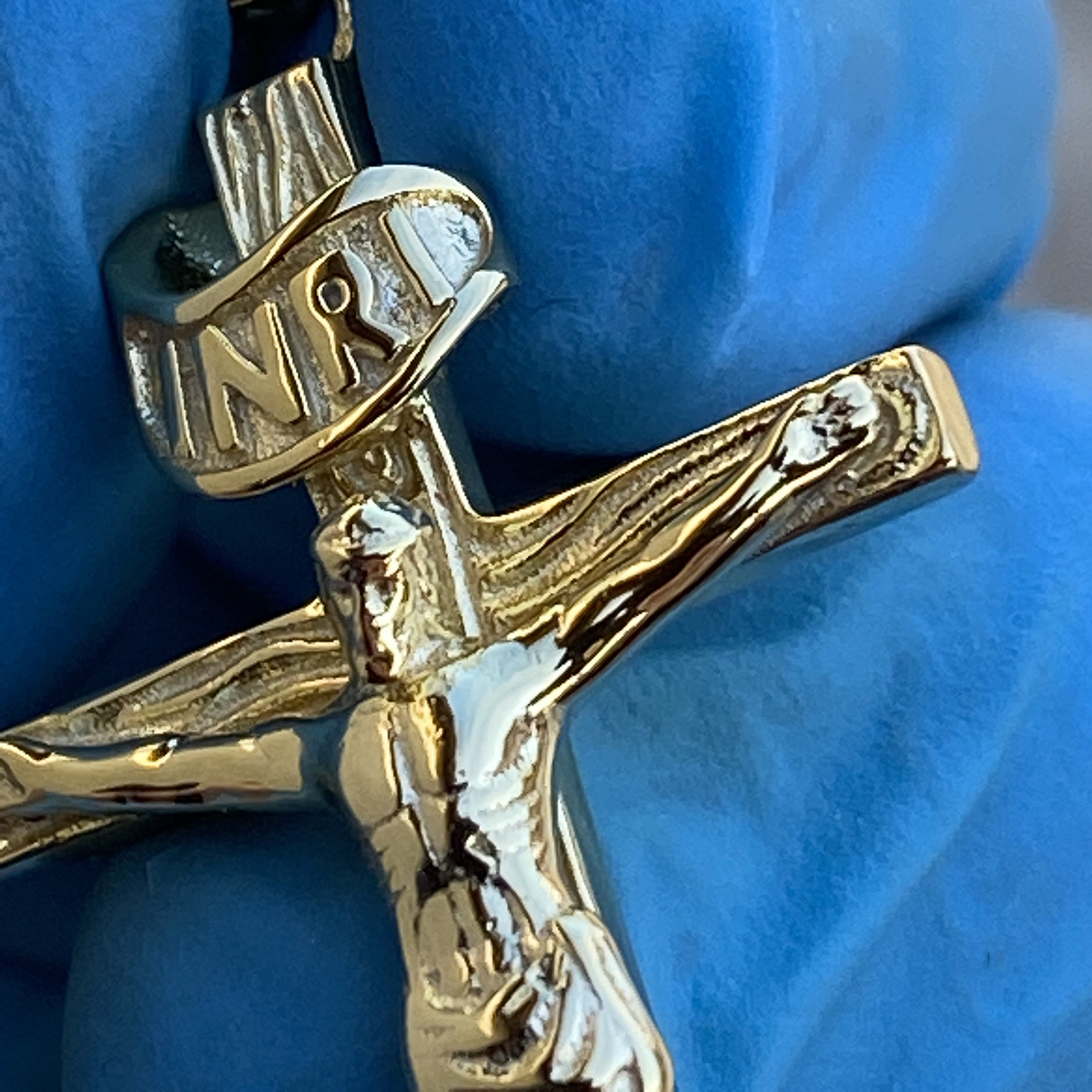 14k Gold Plated Solid 925 Silver Cross Jesus Piece Crucifix Pendant  Necklace
