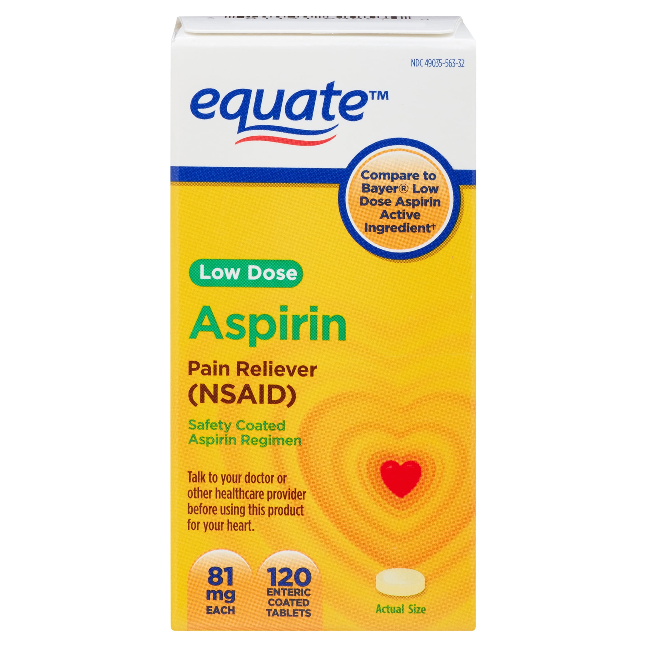Equate Adult Low Dose Aspirin Safety Coated Tablets, 81 mg, 120 Count