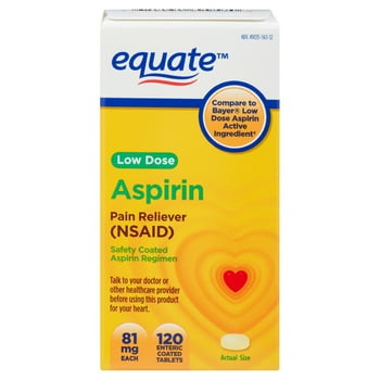 Equate Adult Low Dose Aspirin Safety Coated s, 81 mg, 120 Count
