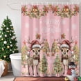 thumbnail image 4 of Shower Curtain 72"W x 84"L Merry Christmas Xmas Tree Deer Snowflake Pink Fabric Shower Curtains Set with Hooks Water Repellent Bathroom Curtains Machine Washable Bathroom Accessories, 4 of 9