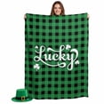 thumbnail image 2 of Throw Blanket Fleece Throw Blanket 50x80in, White Lucky Text Shamrock Soft Lightweight Bed Blankets St. Patrick's Day Green Black Check Fuzzy Couch Blankets for All Season, 2 of 9