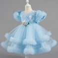 thumbnail image 3 of Girls Dresses Ruffle Sleeve Unicorn Print Rainbow Sequins Tulle Tutu Dress Kids Wedding Birthday Party Princess Clothes for Girl Blue 2-3 Years, 3 of 4