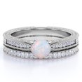 thumbnail image 1 of JeenMata Conjunto Nupcial Moderno Cónico de Ópalo Arcoíris Genuino Redondo de 1,5 Uds en Oro Blanco de 18 K sobre Plata, 1 of 6