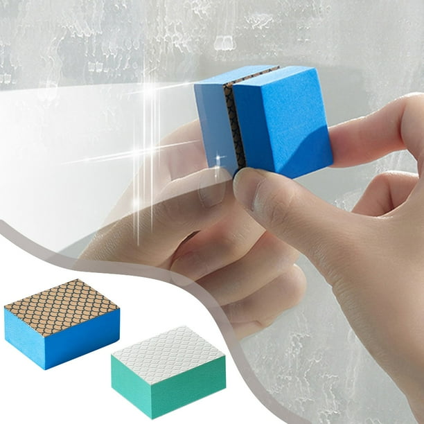 Emery Limpiador Esponja Azul Verde | Potente limpiacristales para espejos en baño, superficie metálica de acero inoxidable | Abrasivo de alta densidad, sin arañazos, 3,3x2,5cm | Elimina escamas y