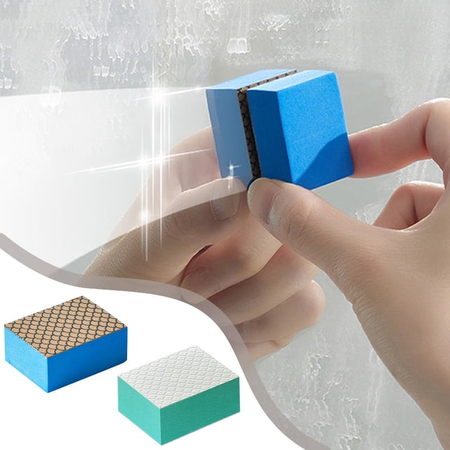 Emery Limpiador Esponja Azul Verde | Potente limpiacristales para espejos en baño, superficie metálica de acero inoxidable | Abrasivo de alta densidad, sin arañazos, 3,3x2,5cm | Elimina escamas y
