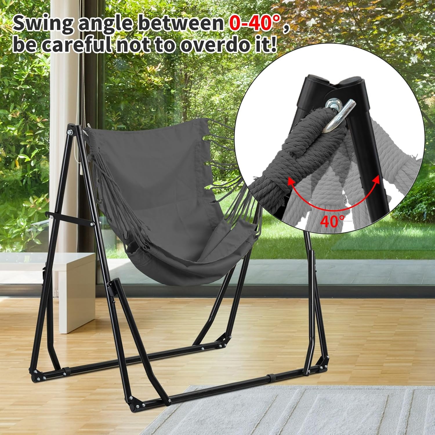 2 in 1 Hammock with Stand, Outdoor Hammock Swing Chair with Portable Heavy Duty Stand, Multi-Functional Hammock Stand 480 lbs Weight Capacit-Gray