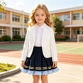thumbnail image 2 of Girls Elastic Waist Pleated Skort, Anti-Runout Inner Shorts Plaid Solid Color A-Line Uniform Skirt for Elementary Students Campus Daily Casual Wear(Navy2,130), 2 of 7
