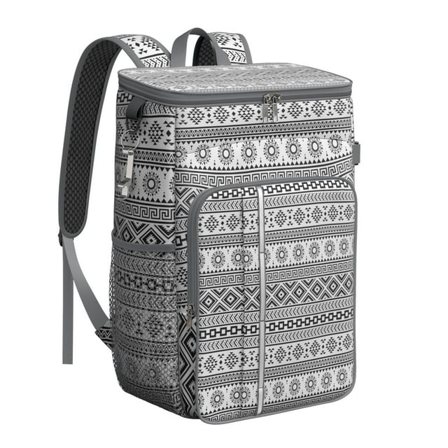 Boho Chic Vintage Fashion Insulated Cooler Backpack - 20L Soft Cooler Bag, Tribal Patterns