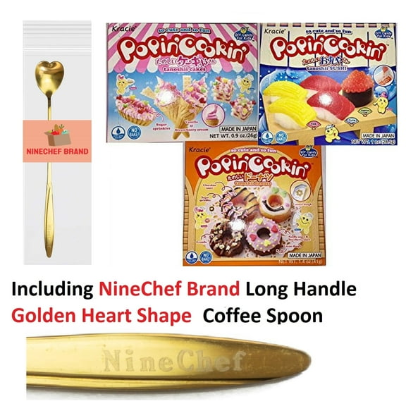 NineChef Bundle - Popin Cookin DIY Candy Kit (3 Pack Variety) - Tanoshii Cakes Sushi and Donuts   1 NineChef Brand Long Handle Spoon
