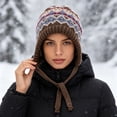 thumbnail image 6 of Winter Caps for Women Knit Vintage Print Hat with Ear Flap- Nordic Style Warm Cozy Outdoor Skiing Hat, 6 of 9