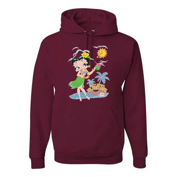 Wild Bobby, Betty Boop Island Girl Paradise Betty Boop Unisex Hoodie Sweatshirt, Maroon, XX-Large